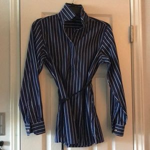 Navy and white stripe Ralph Lauren shirt with belt